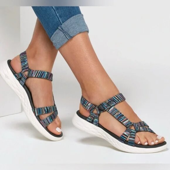 Skechers Goga Mat Women's Strappy Sandals - Black Footbed Size 8 - Picture 7 of 7